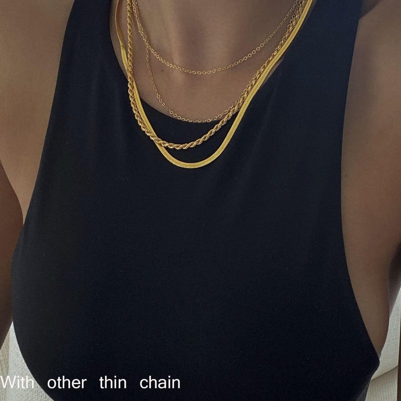 Dodder Store Gold Layered Necklaces for Women, 14K Gold Plated Dainty Gold Chain Choker Necklace Stack, Herringbone Gold Necklaces Set - Image 4